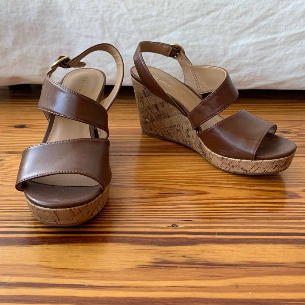 8 Franco Sarto Brown Leather Cork Wedges